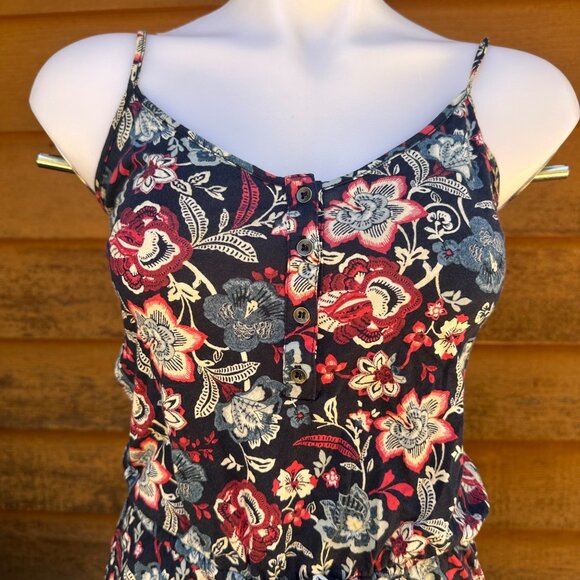 Aeropostale Womens Navy Blue Floral Romper With Adjustable Straps & Elastic Wais - Picture 4 of 8
